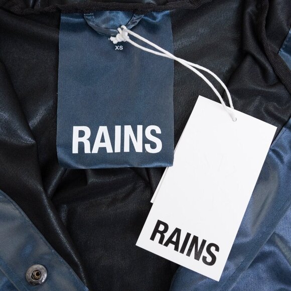 RAINS A-Line Waterproof Hooded Rain Jacket in Sonic Blue Metallic XS - Picture 5 of 15